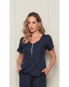 Scrub Conjunto Feminino Transpassado Azul Marinho Maria