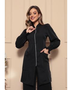 Jaleco Feminino com Zíper Manga Bufante Preto Sofie