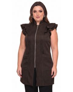 Jaleco Plus Size Zíper Valentina Marrom