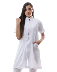 Jaleco Manga Curta com Zíper Branco Malta