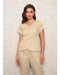 Scrub Conjunto Feminino Transpassado Bege Maria